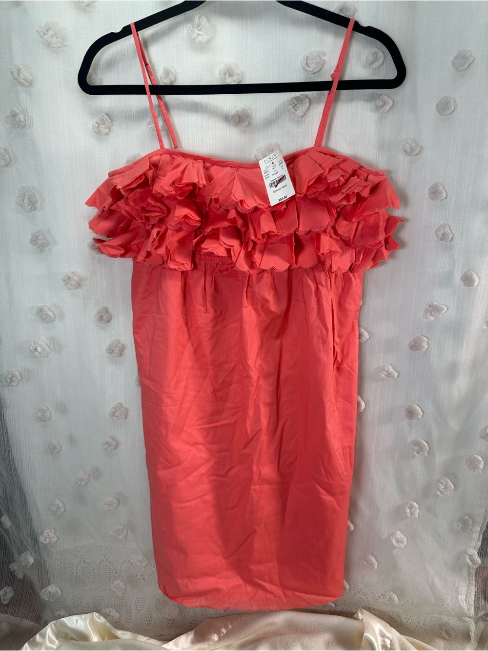 NWT J. Crew Women’s Coral Ruffle Spaghetti Strap Mini Dress Size Small